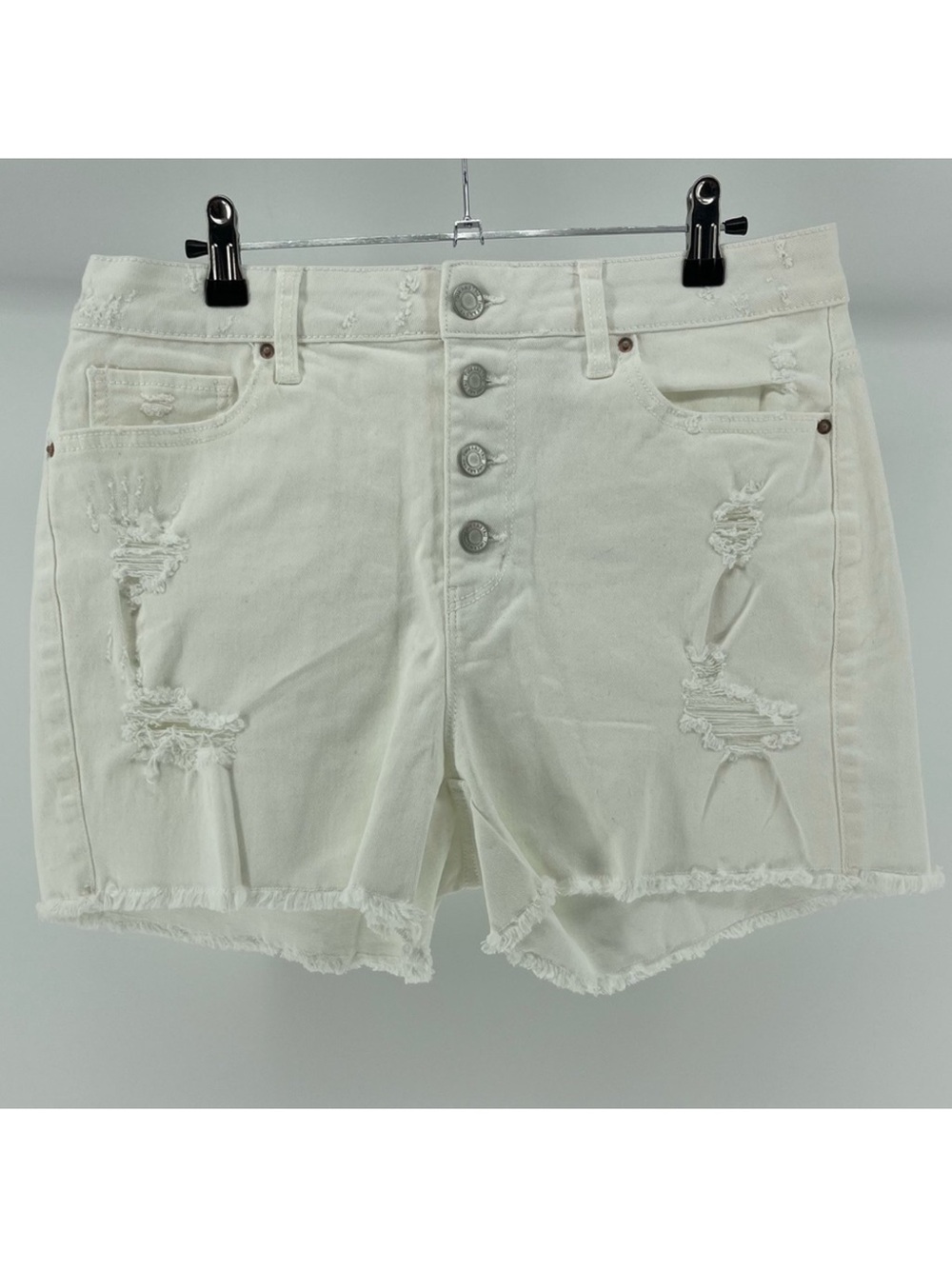 Time and Tru High Rise Distressed 4" Inseam Denim Shorts in White, Women’s 8